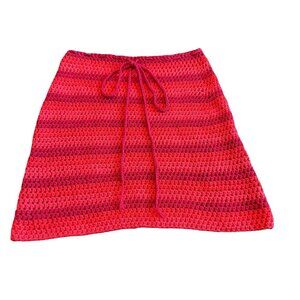 Handmade Crochet Pull-On Mini Skirt Stripe Red Bodycon Fitted Size XS Women's